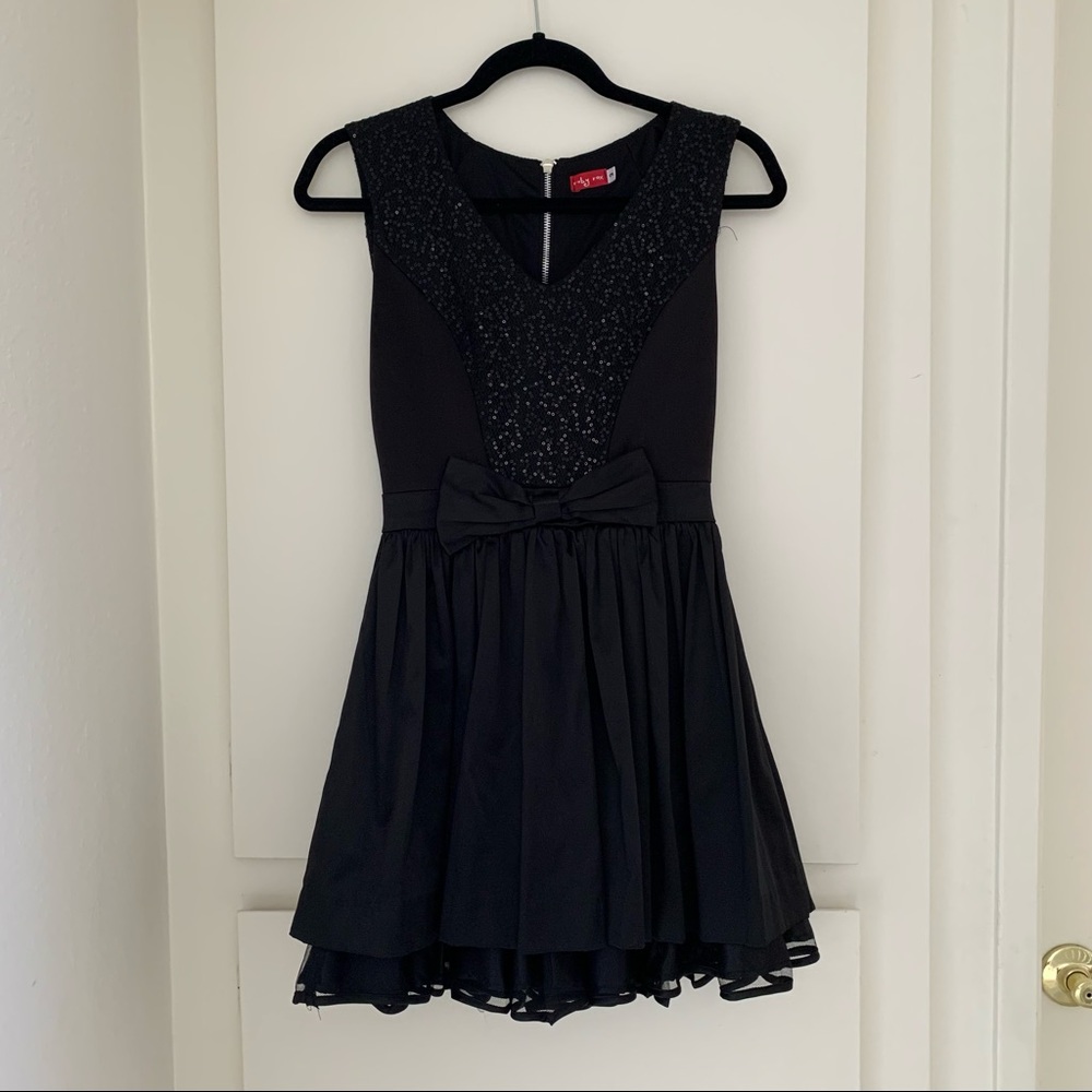 Black Sequin Dress with Bow